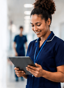 Healthcare team member using Shift Master on a tablet